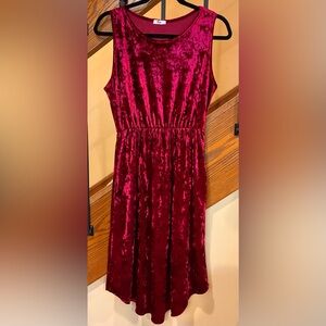 Egs Red Crushed Velvet Dress Sleeveless Elastic Waist Pockets SZ. Lg